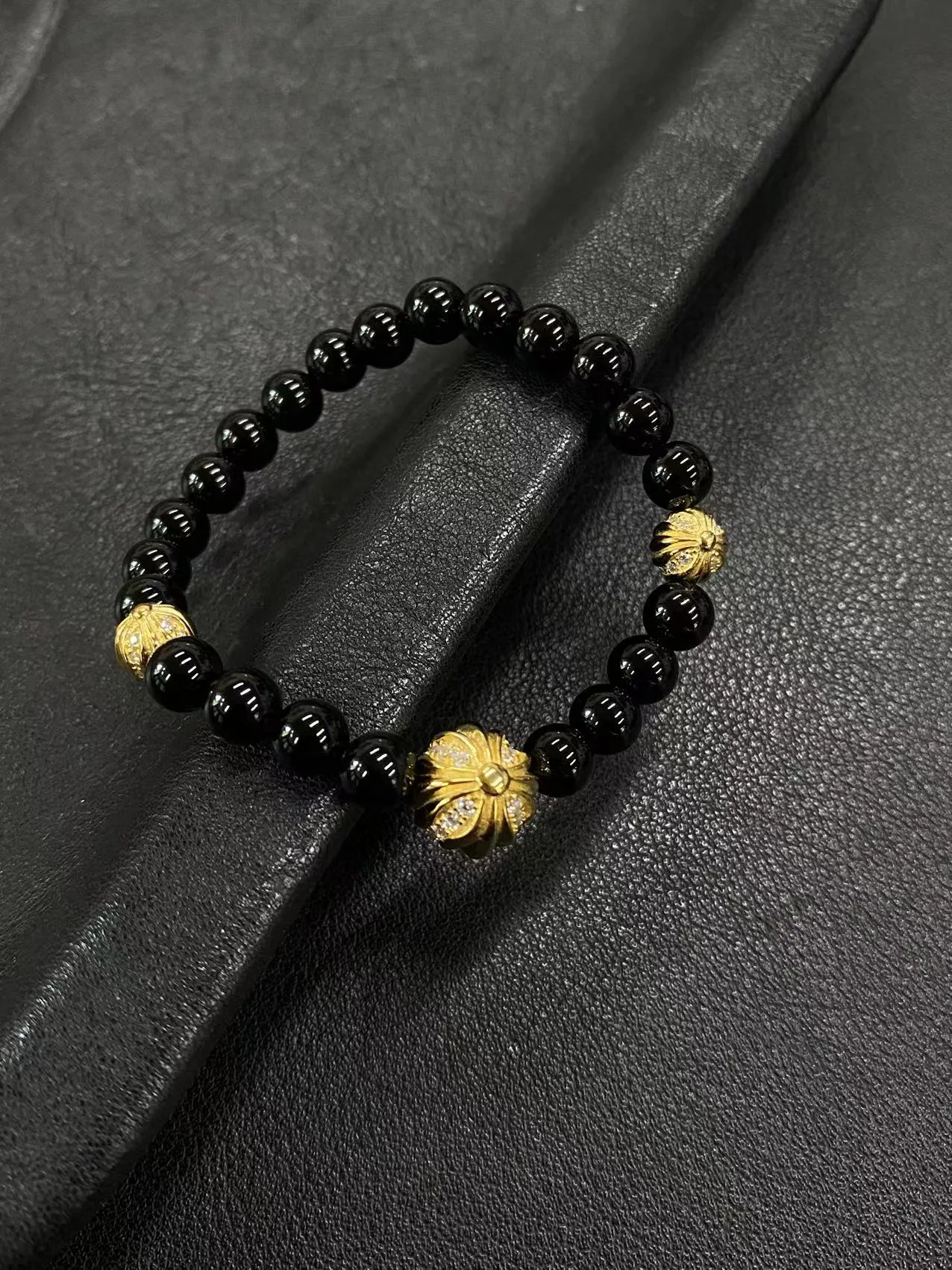 Chrome Hearts 925 실버 블랙 오닉스 비드 팔찌｜8mm