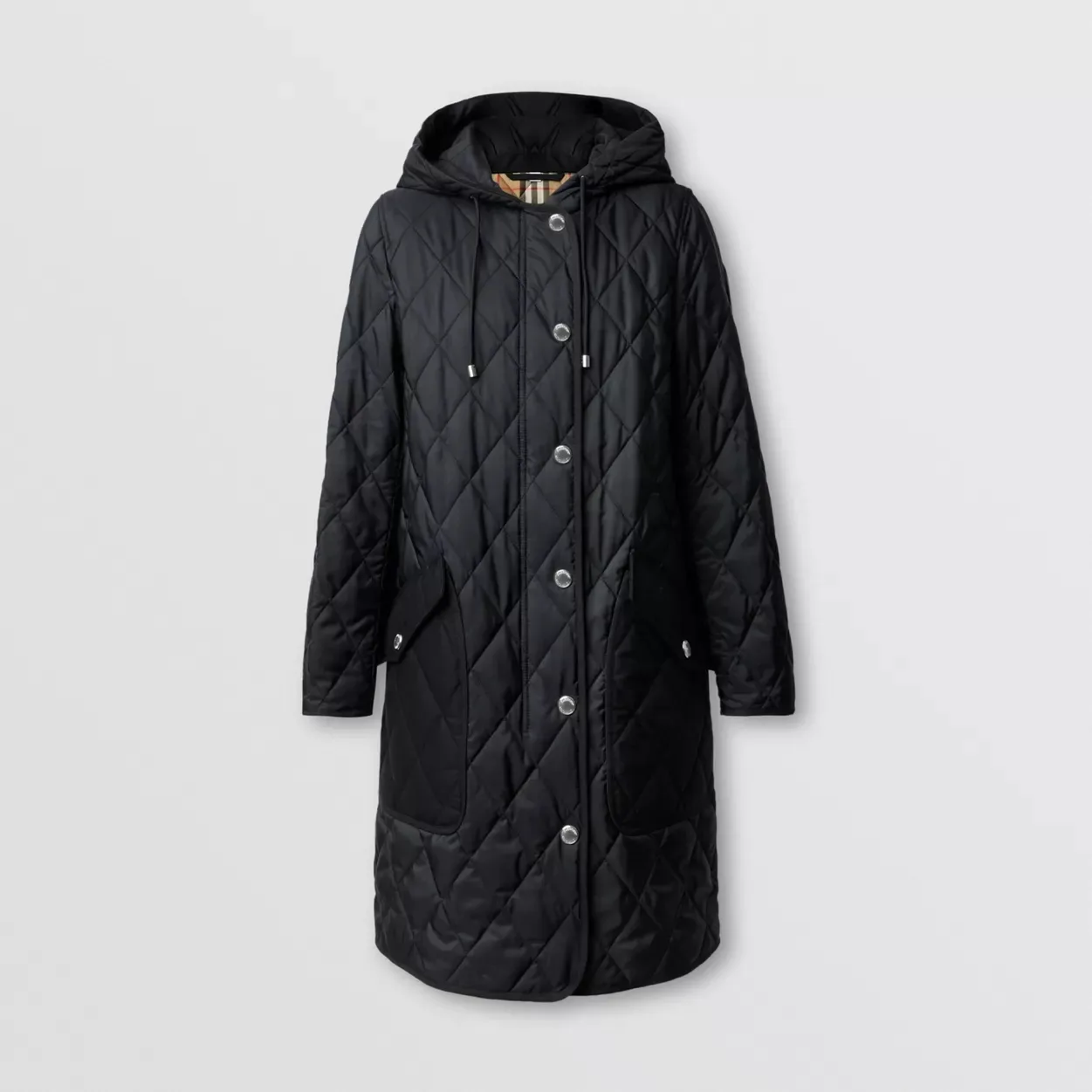 Burberry 다이아몬드 퀼팅 후드 코트
