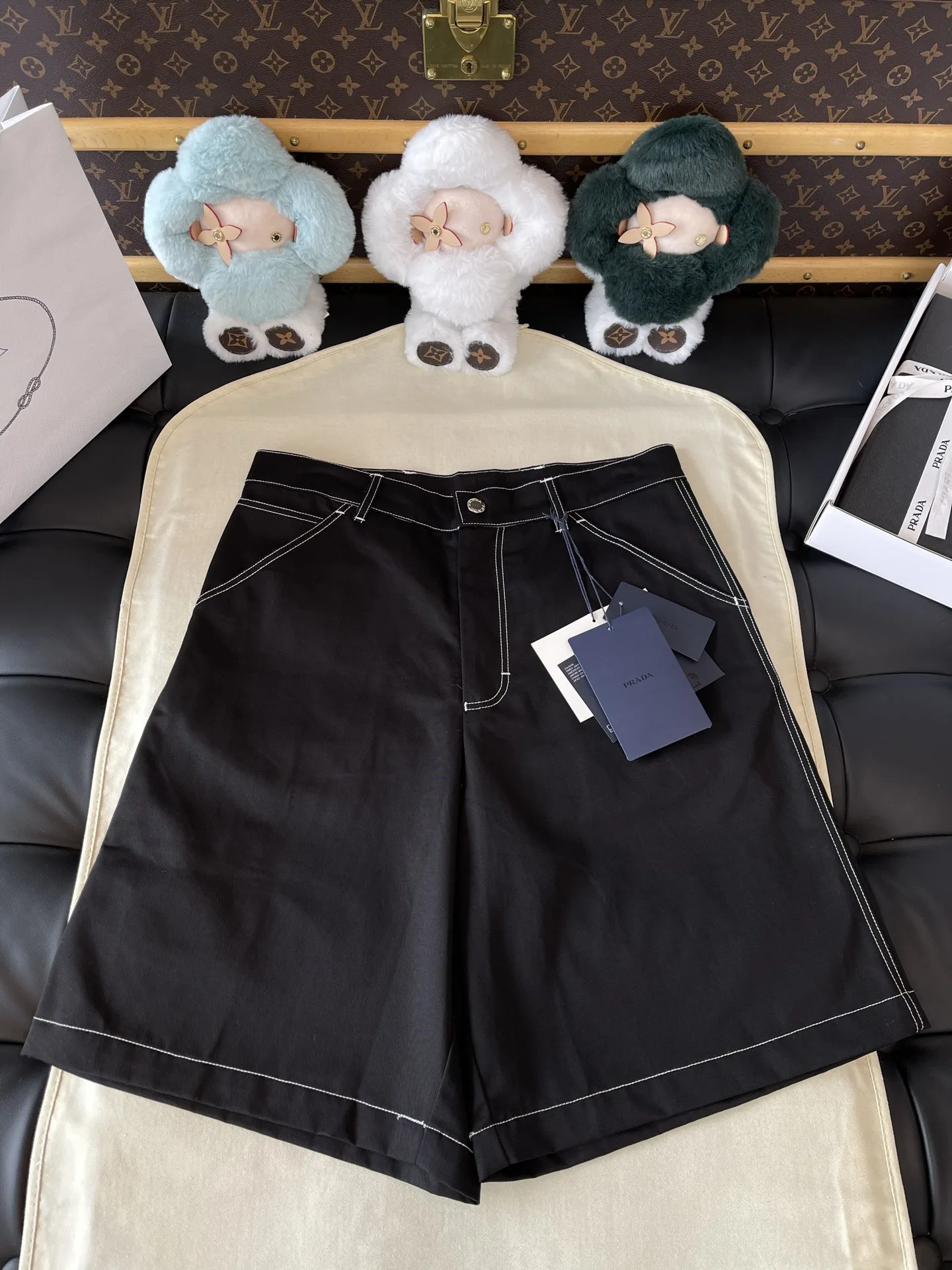 프라다  블랙 straight-leg cotton trousers