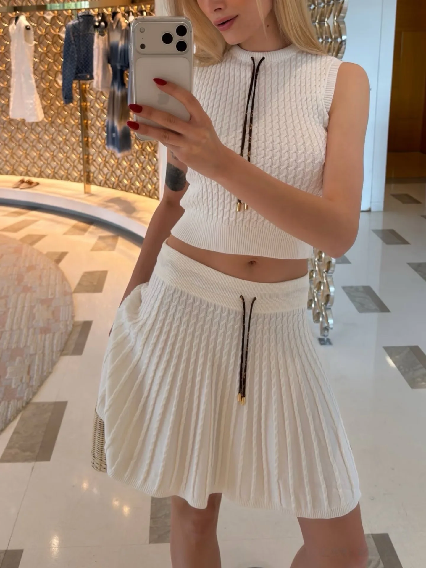 1AK0EO  Monogram Drawstring Knit Skirt