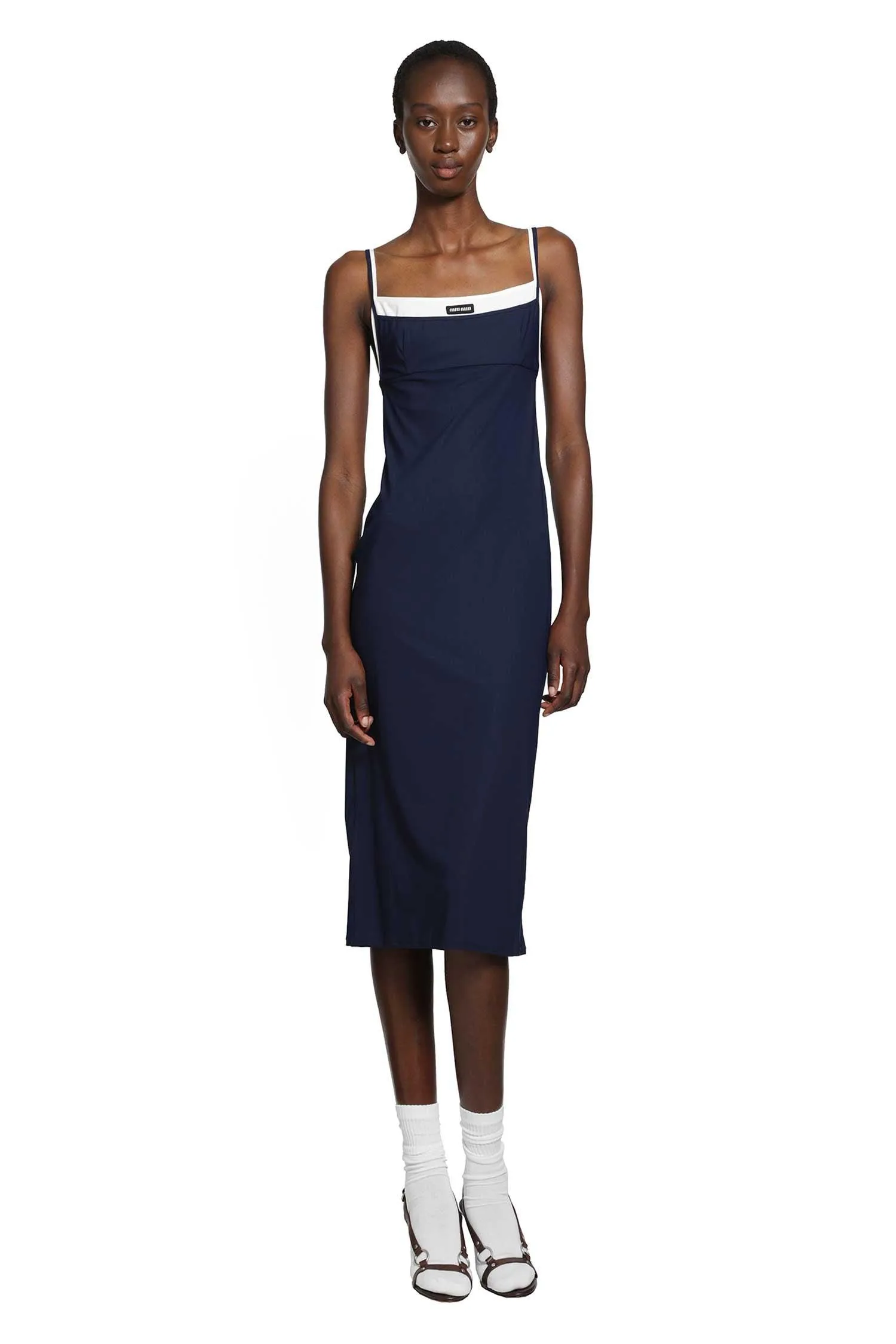 Miu Miu Logo-Print Jersey Midi Dress